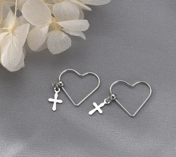Cross earrings heart 925 pure sterling silver fashion trendy design simple wild earrings for women charms jewelry gift