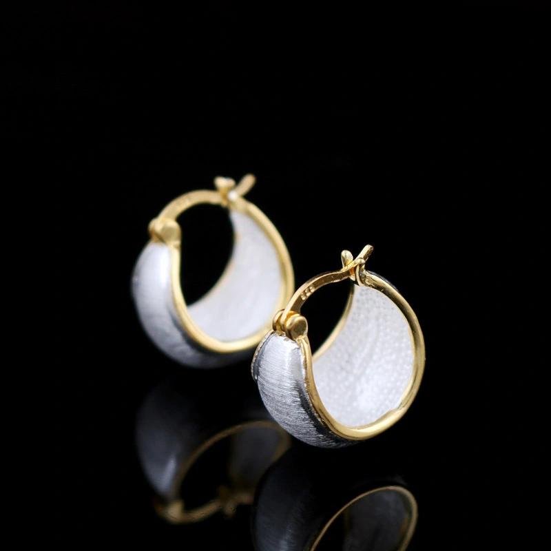 Plain Silver Brushed Gold-plated Ethnic Style Earrings