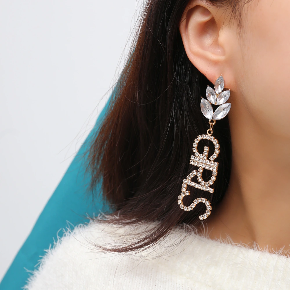 European and American cross-border jewelry exaggerated geometry long temperament earrings female generous simple letter tassel diamond stud earrings