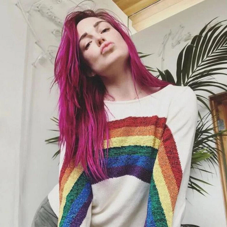 Rainbow striped white sweater