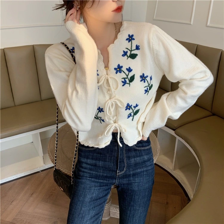 Korean style thickened warm two-piece embroidered sweater