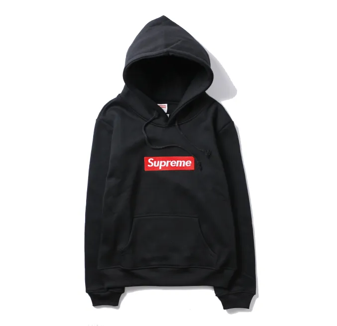 Autumn and winter Europe and the United States SUP classic simple BOX full embroidery hooded plus velvet sweater