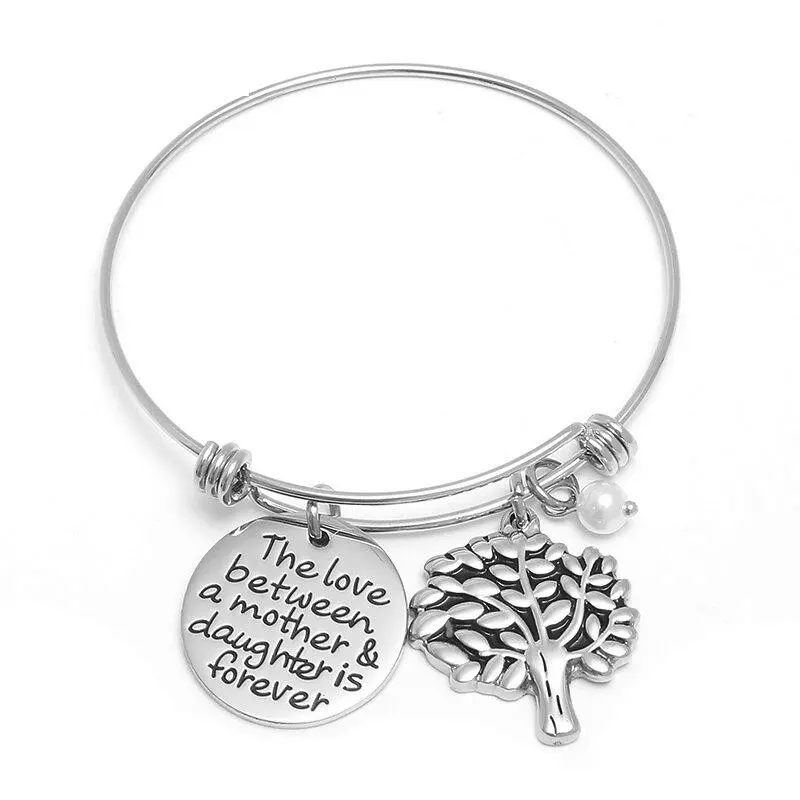 Mirror engraved letters round card tree of life bracelet