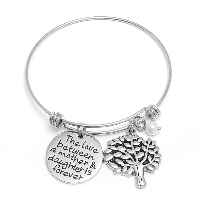 Mirror engraved letters round card tree of life bracelet