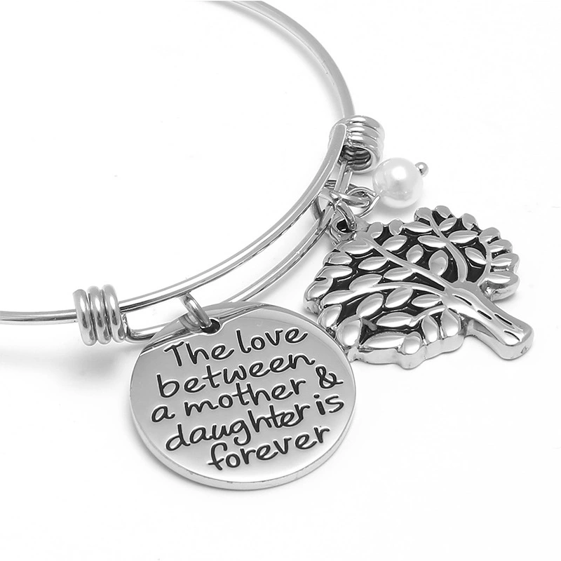 Mirror engraved letters round card tree of life bracelet