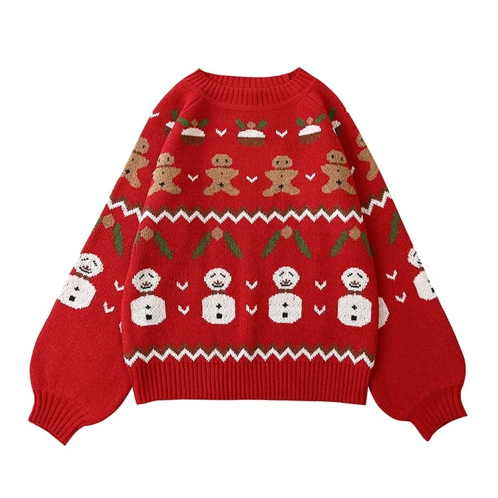 Lantern sleeve childlike red sweater female