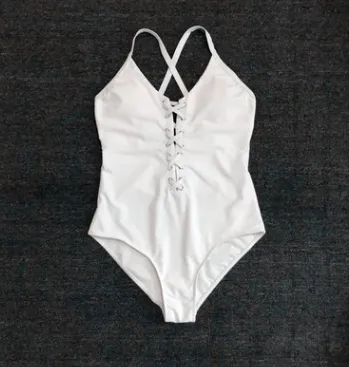 Lace -Up Straps One-piece Swimsuit Ladies Sexy Solid Color Bikini