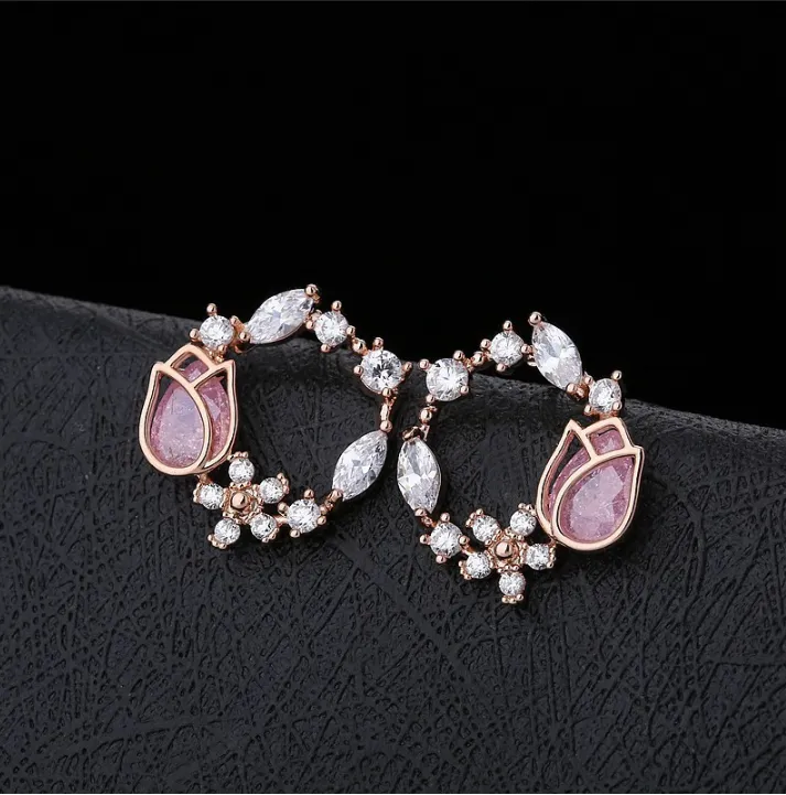 Rose Zircon Garland Earrings