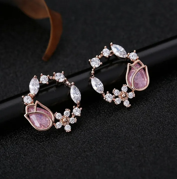 Rose Zircon Garland Earrings