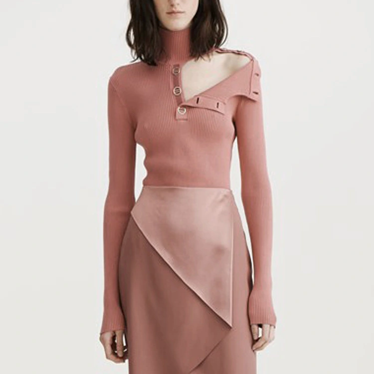 DL 1:1 Same Spring 2021 Autumn and Winter 2021 Women''s Wear New Long-sleeved High-collar Knitted Sweater Threaded Bottom Sweater