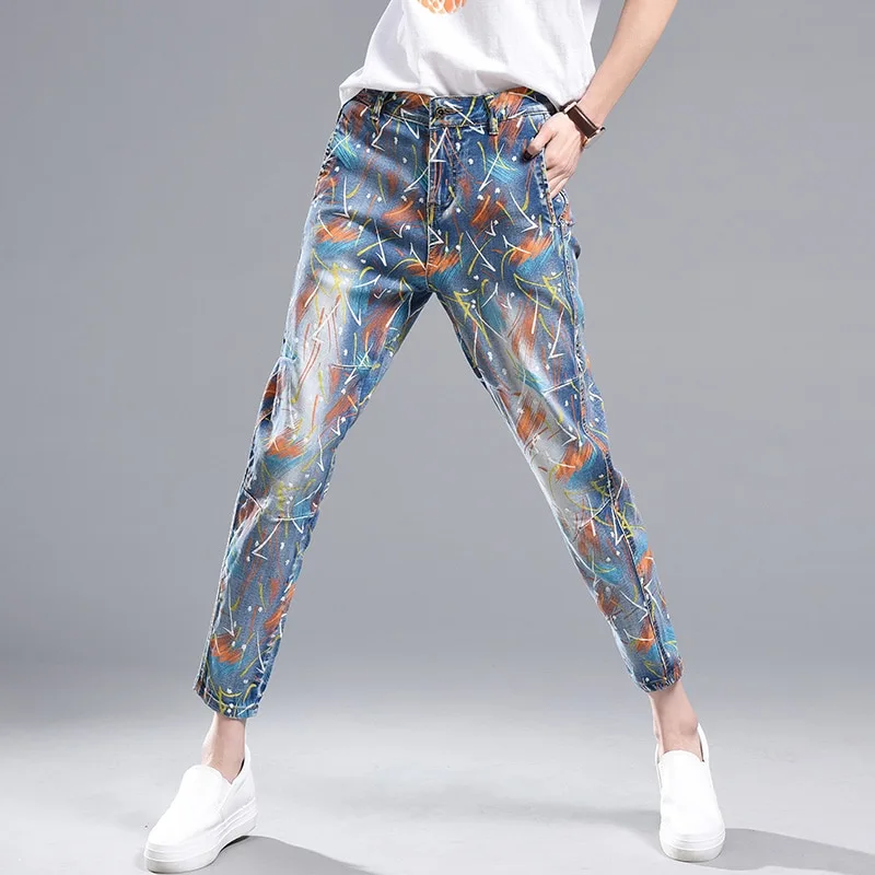 High waist painted printed harem pants