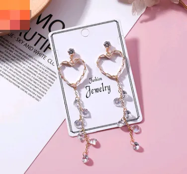 Zircon love tassel earrings super fairy retro temperament simple wild heart long earrings