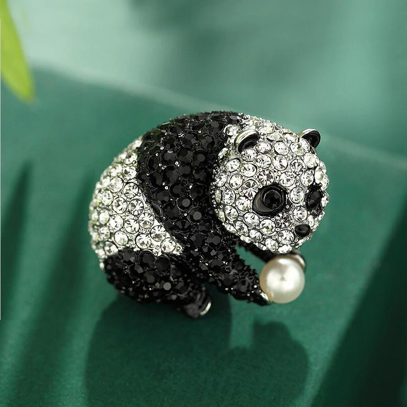 Alloy Male Cartoon Panda Full Drill Brooch