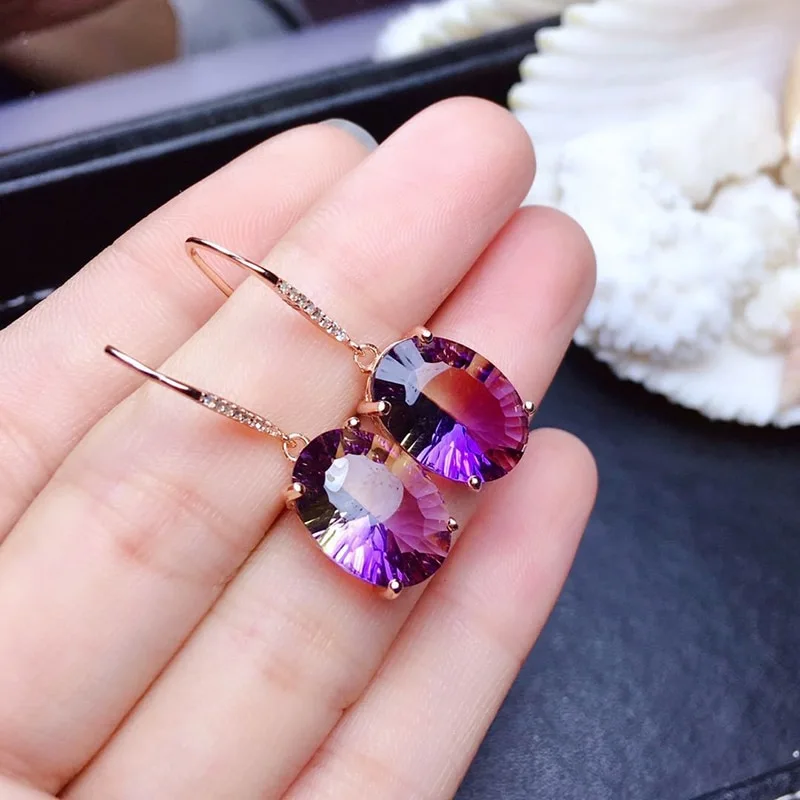 Natural purple yellow crystal earrings