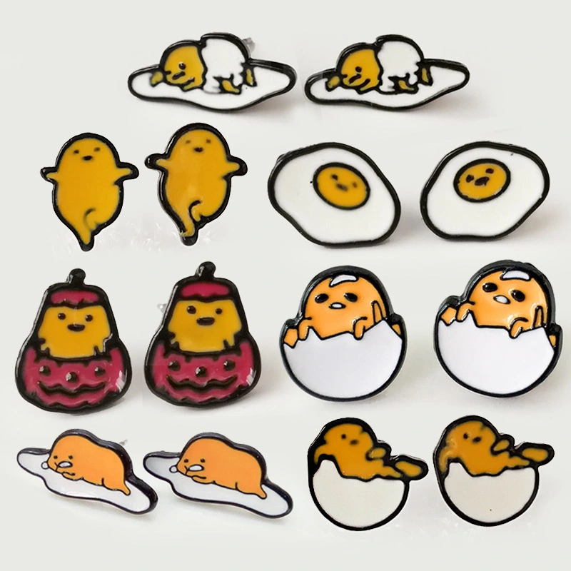 Dongmanli New Arrival Fashion Unique Designer Cute Enamel Fried Egg stud Earring For Women Gudetama Accessories