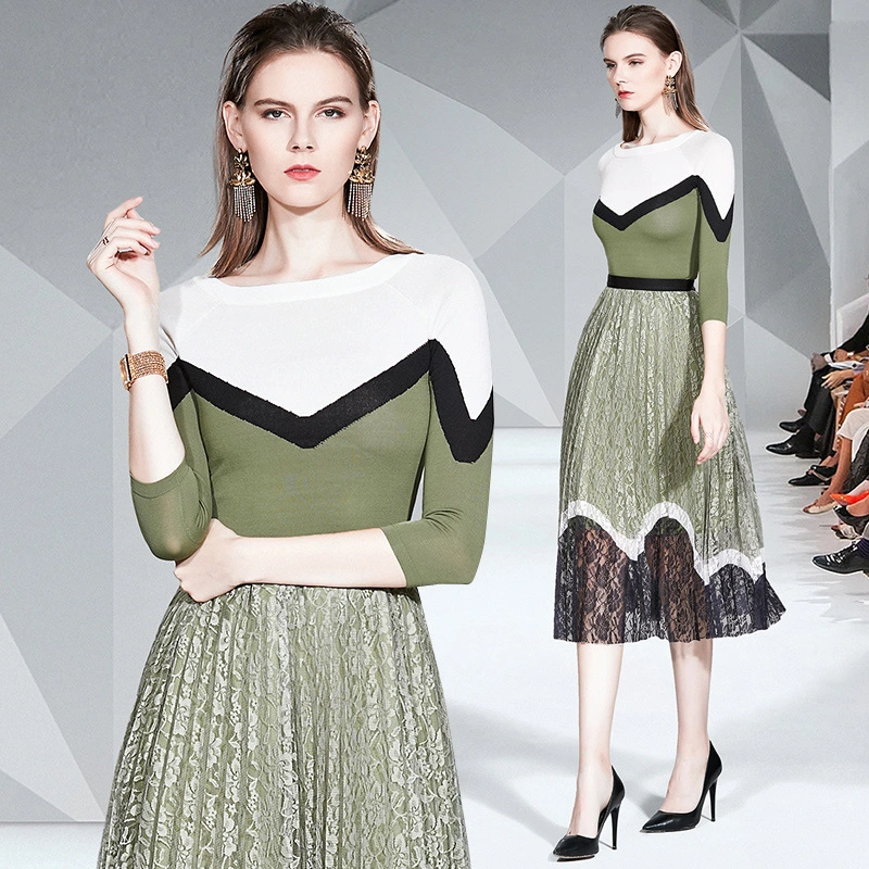Two-piece lace pleated skirt