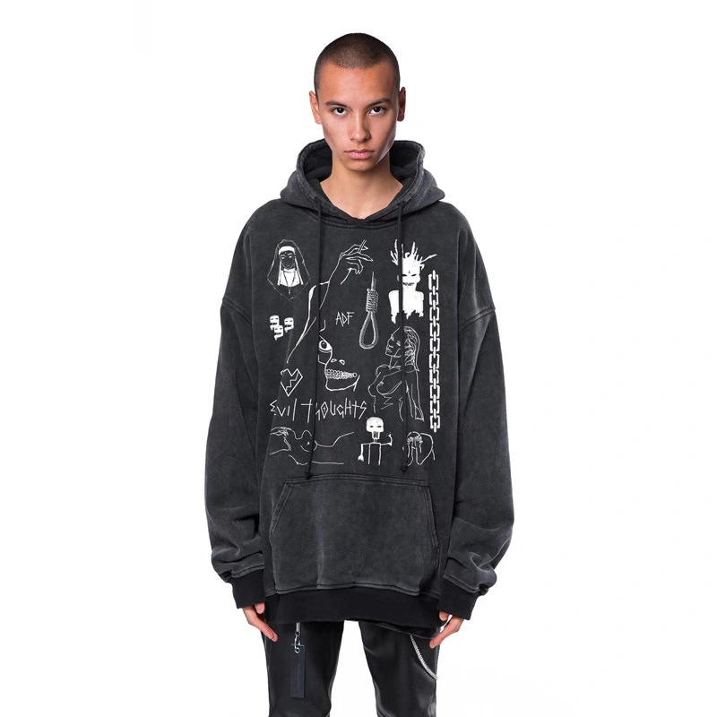 Washed And Old Hip-Hop Street Hooded Sweater Men's Trend