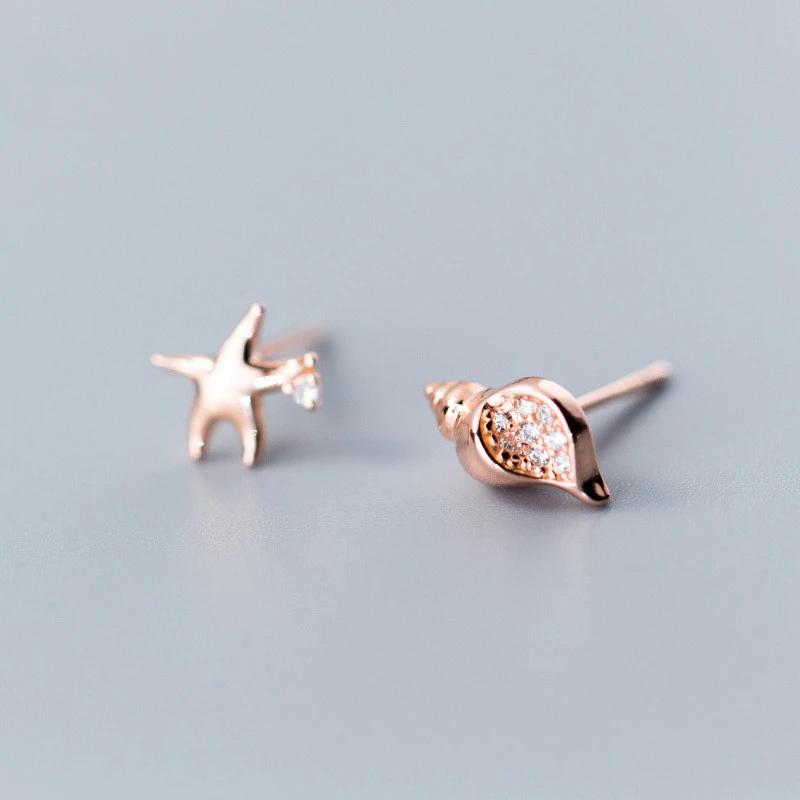 S925 Silver Conch Asymmetric Starfish Earrings