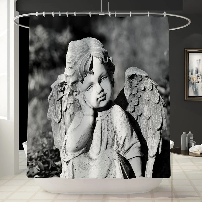 Angel Print Waterproof Shower Curtain Carpet