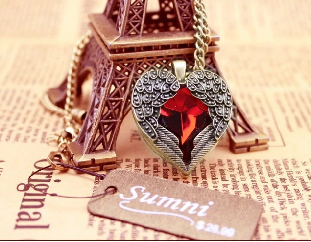 Vintage Jewelry Crystal Heart Angel Pedants Neckalce
