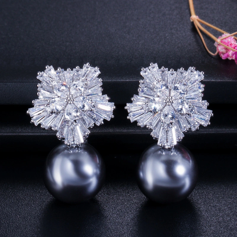 Snow flower zircon micro-set earrings