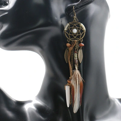 Europe and America exaggerated earrings jewelry fashion dream catcher earrings feather leaves earrings