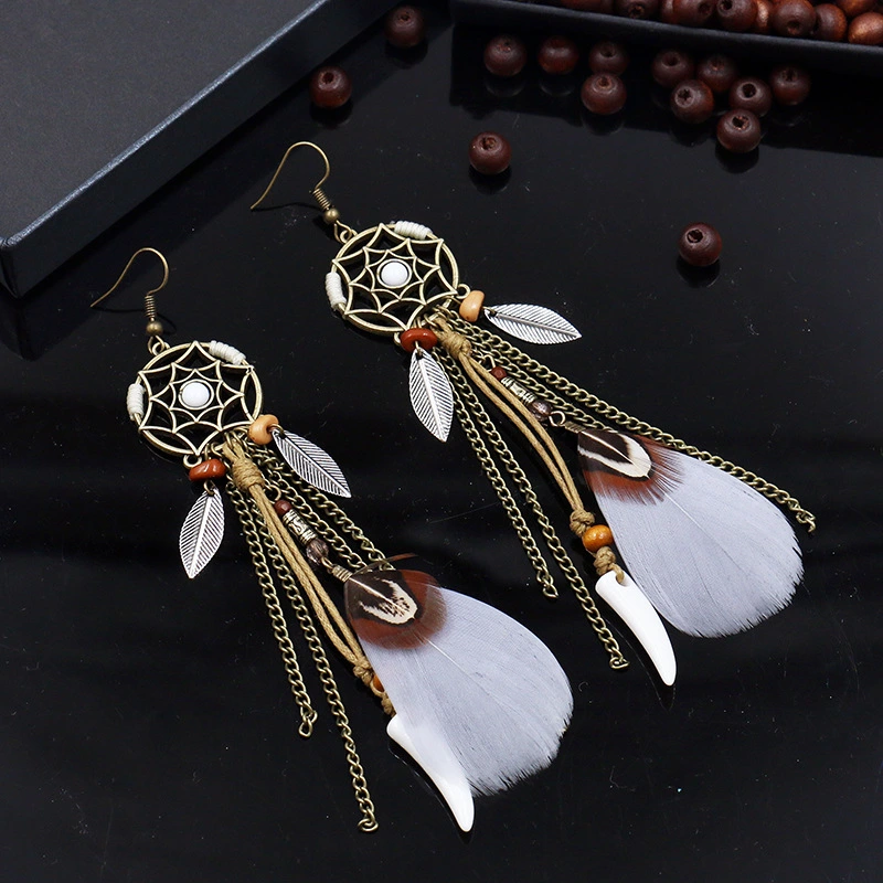 Europe and America exaggerated earrings jewelry fashion dream catcher earrings feather leaves earrings