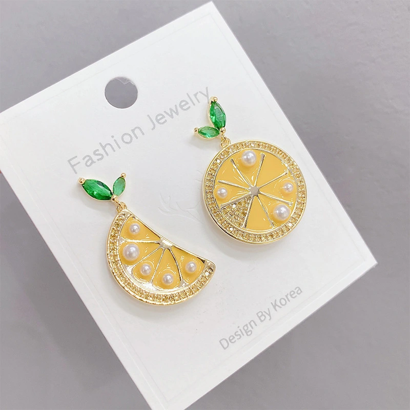 European and American new fashion lemon crystal earrings women''s 925 silver needle inlaid with zircon fruit Earrings temperament Earrings