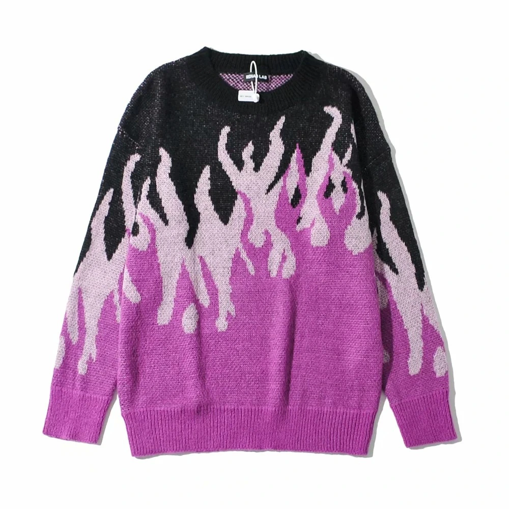 Tie-Dye Jacquard Purple Flame Sweater Women