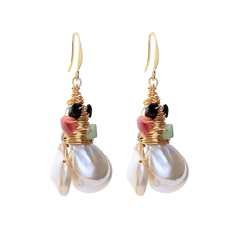 Baroque freshwater pearl color earrings