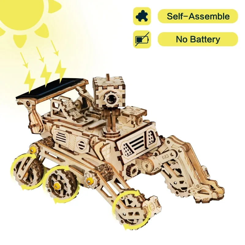 4 wooden solar toy cars