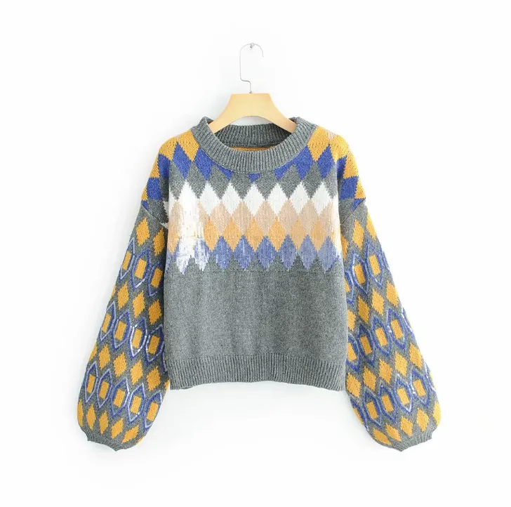 2021 autumn and winter new casual style women's sequins diamond pattern sweater sweater