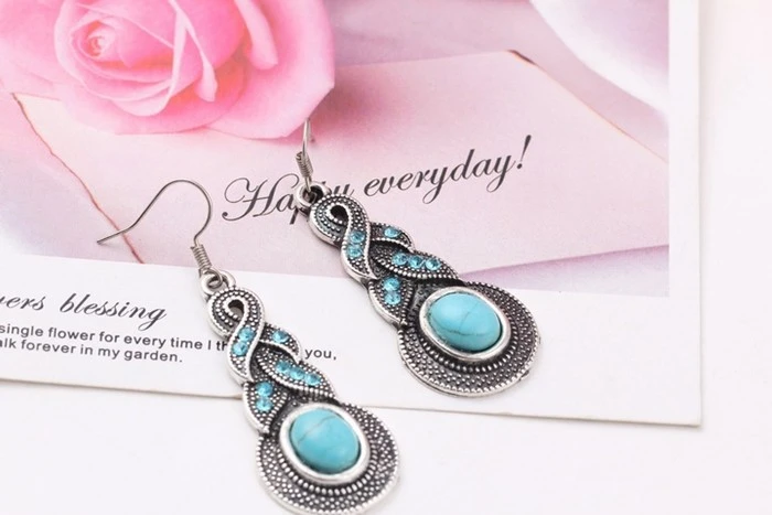 European and American vintage sapphire earrings turquoise