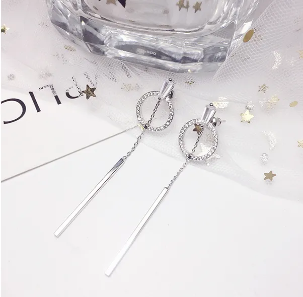 Simple Circle Earrings feminine temperament Korean personality Baitao Earrings long ear clips tasseled earrings and moist ear ornaments