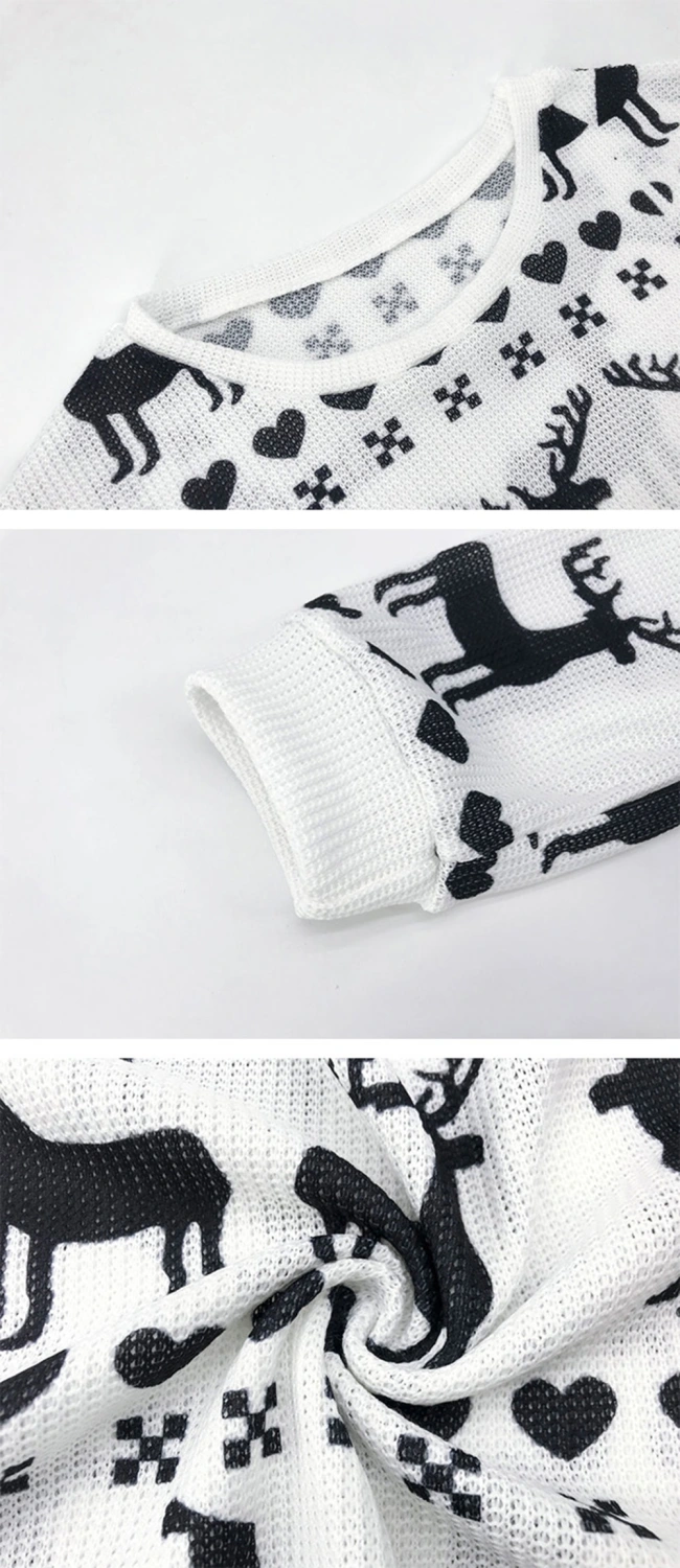 Loose Christmas fawn print Crew Neck Sweater Top