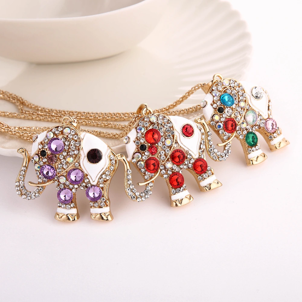 Exquisite Korean style colored diamond crystal lucky lucky elephant sweater chain