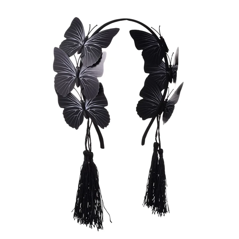 Gothic tassel black butterfly headband