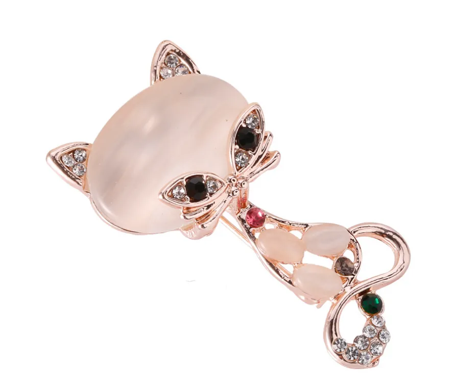 Vintage Pink Cats Brooch Corsage Antique Imitation Opals Animal Brooches For Women Small Hijab Pins bijouterie