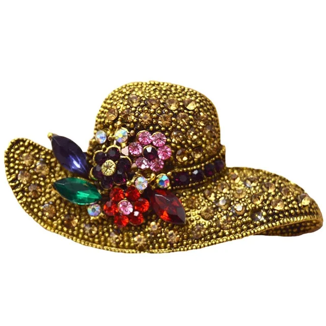 Antique gold brooch with diamond sun hat