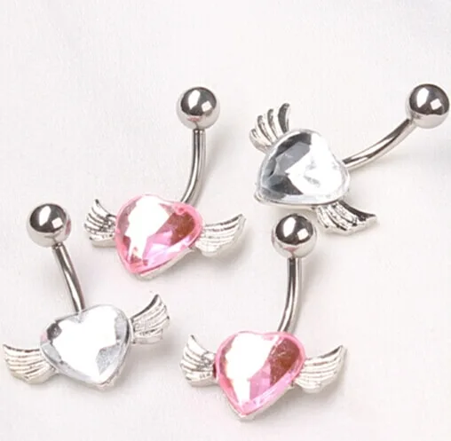 Download main imagesDownload description images2015 New Free Shipping Love Heart Belly  Ring Gem Angel Wing Belly Button Navel Rings Body Piercing jewelry