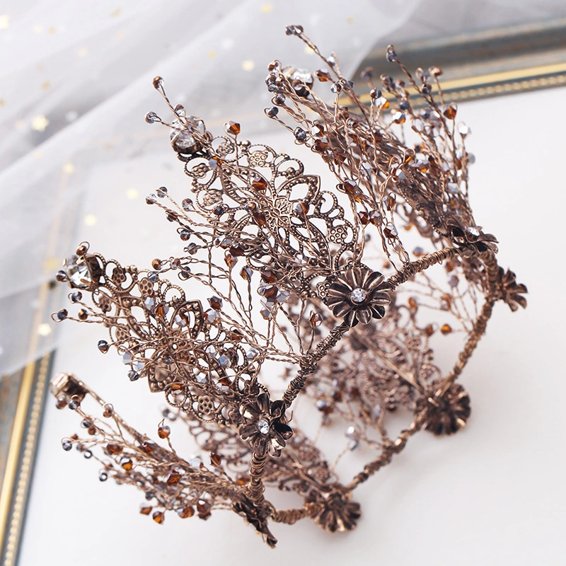 Bridal golden crown tiara baroque round crown