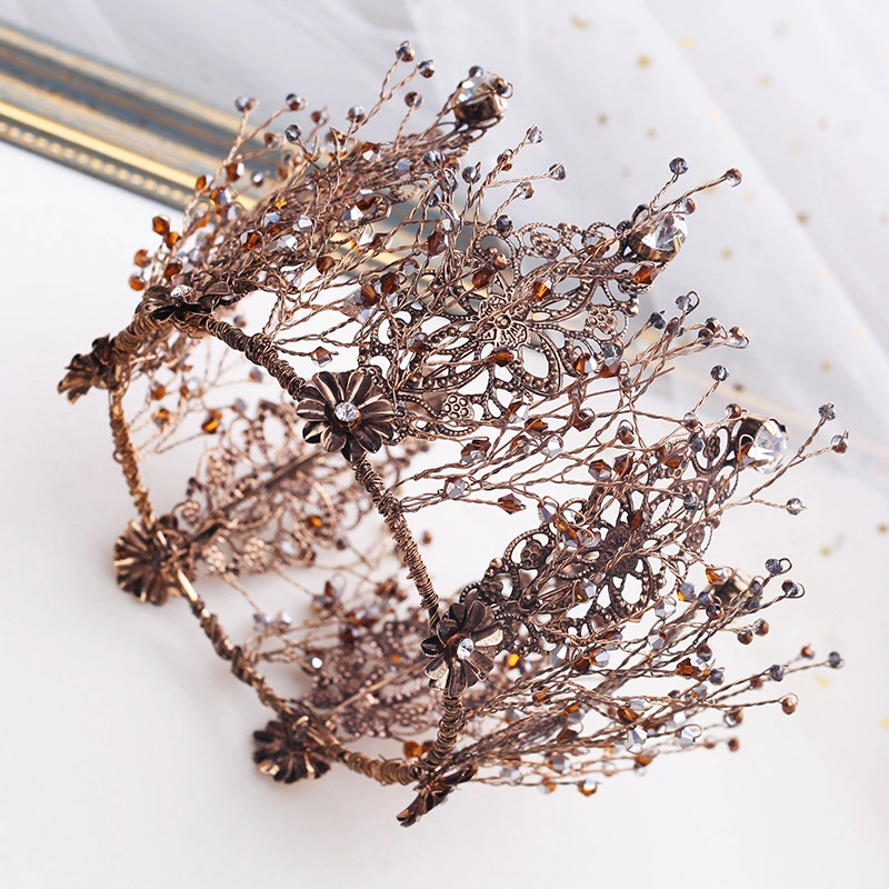 Bridal golden crown tiara baroque round crown
