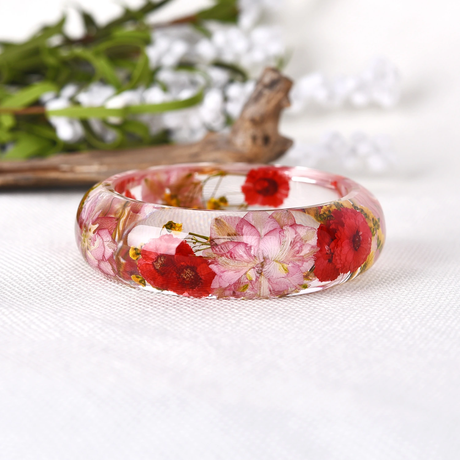 Personality Epoxy Resin Crystal AB Glue Dried Flower Bracelet