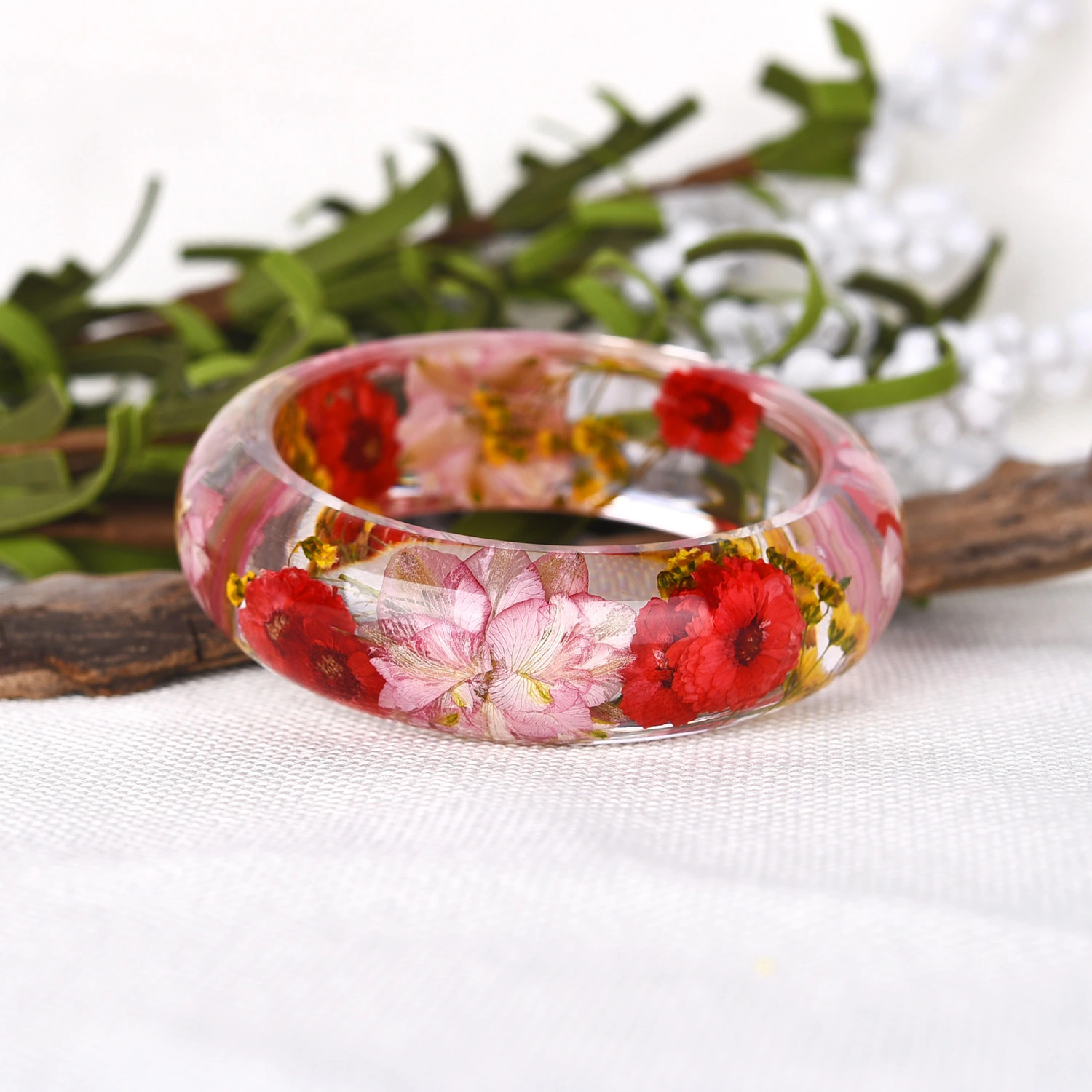 Personality Epoxy Resin Crystal AB Glue Dried Flower Bracelet