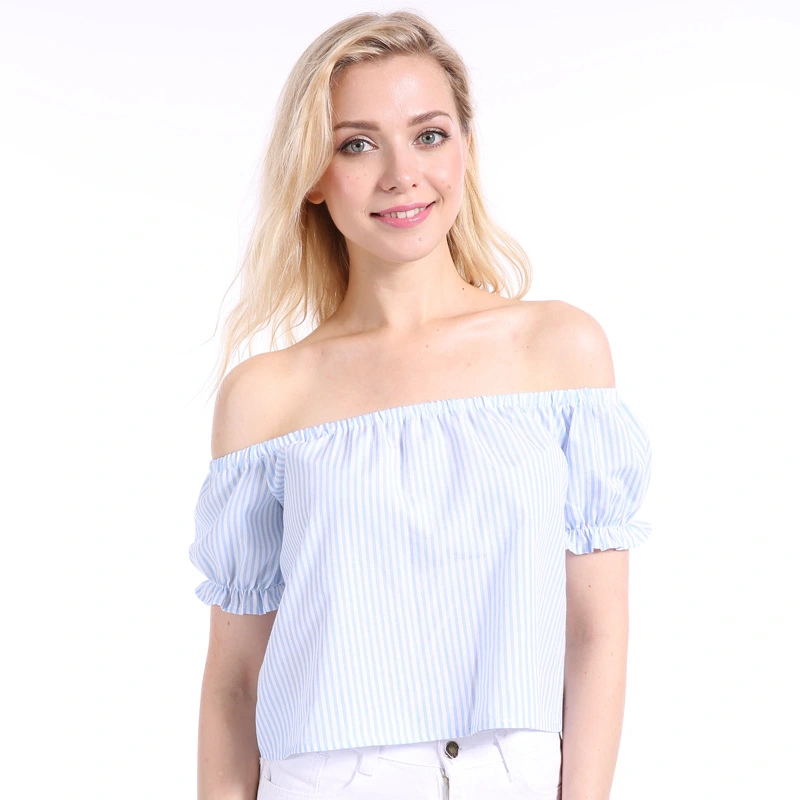 USA SIZE Strapless Top Short Strapless Strapless T-Shirt Sweet Loose Striped Short Sleeve