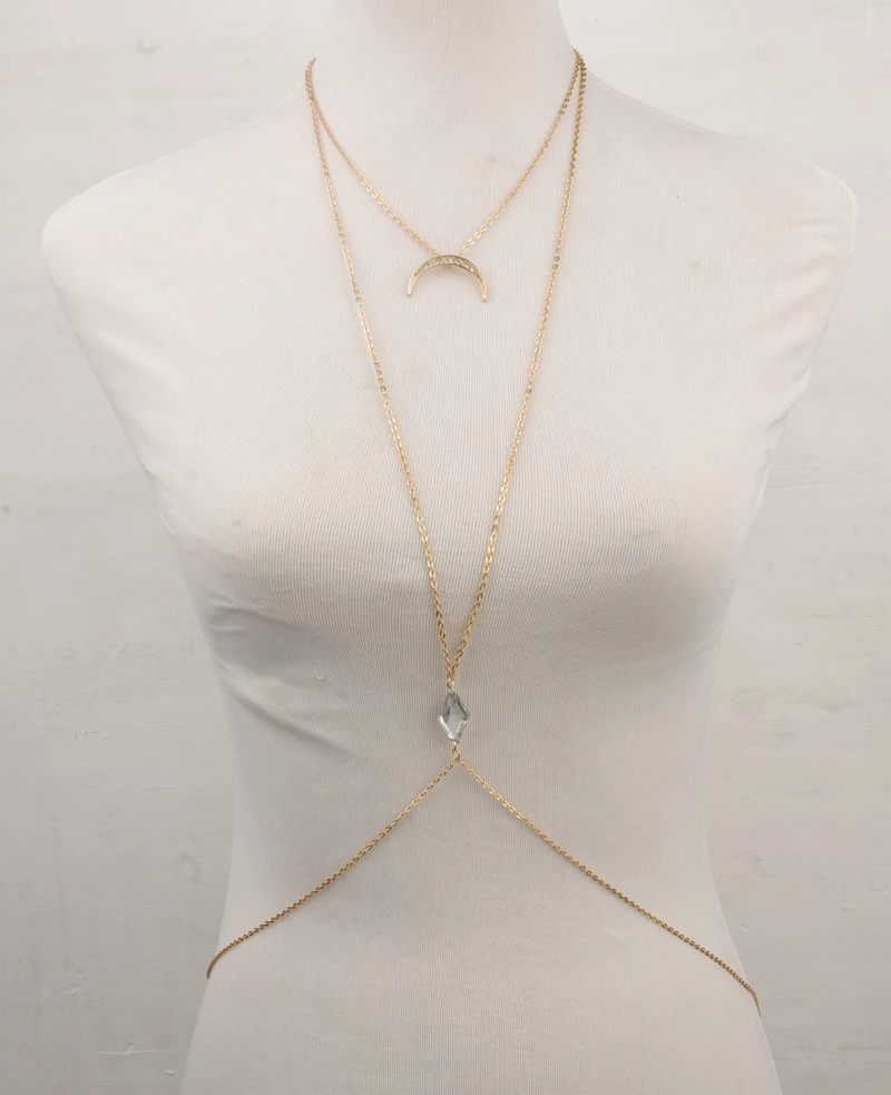 Moon rhombus rhinestone body chain