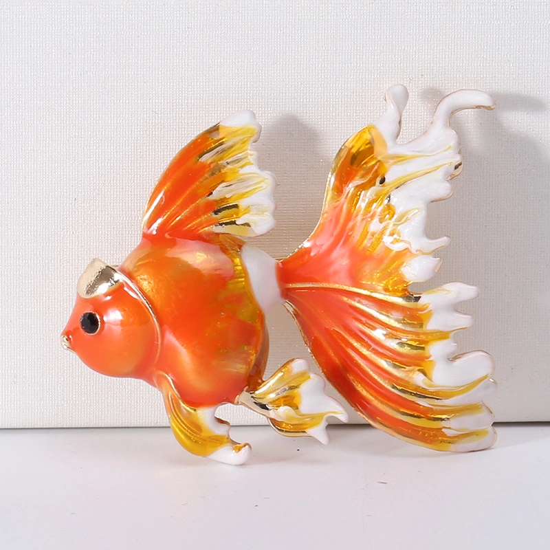 Alloy oil drop three-dimensional goldfish brooch