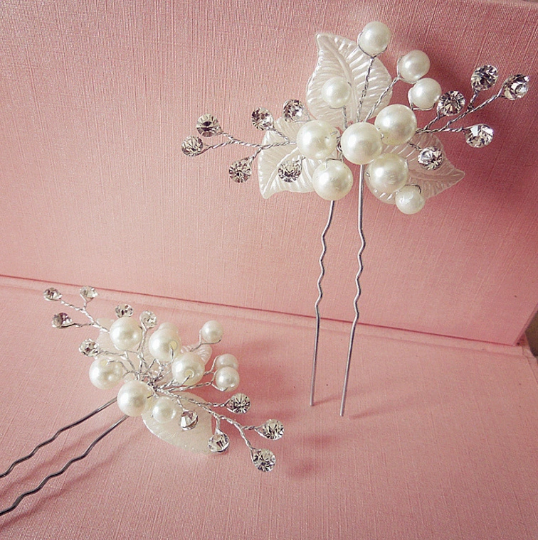 Bride Handmade Pearl Rhinestone Flower Silk Hairpin