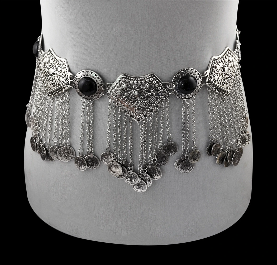 Foreign trade retro metal hanging coin jewelry belly chain fringed long waist chain