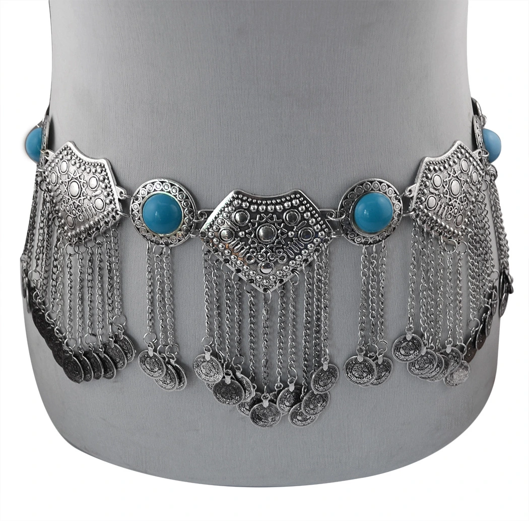 Foreign trade retro metal hanging coin jewelry belly chain fringed long waist chain